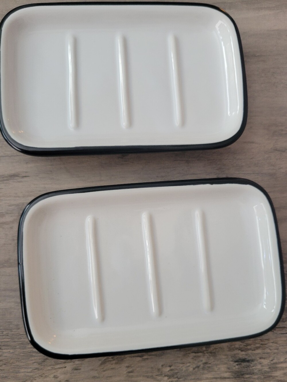Hearth And Hand Farmhouse White Enamel Soap Dish with Black Rim Set Of 2 - Picture 5 of 5